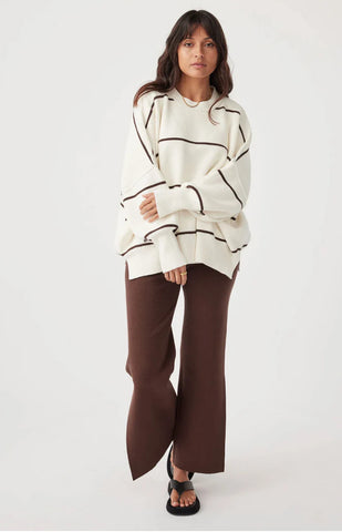 Harper Stripe Organic Knit Sweater - Cream & Chocolate