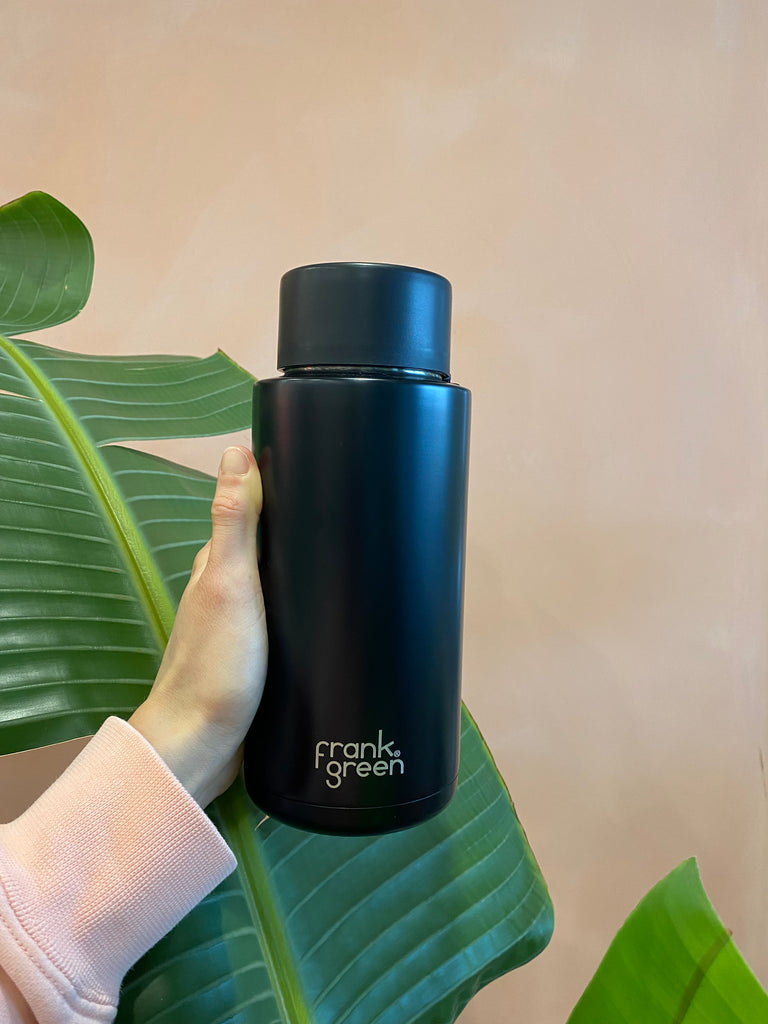 1L Ceramic Reusable Bottle with Straw Lid - Midnight